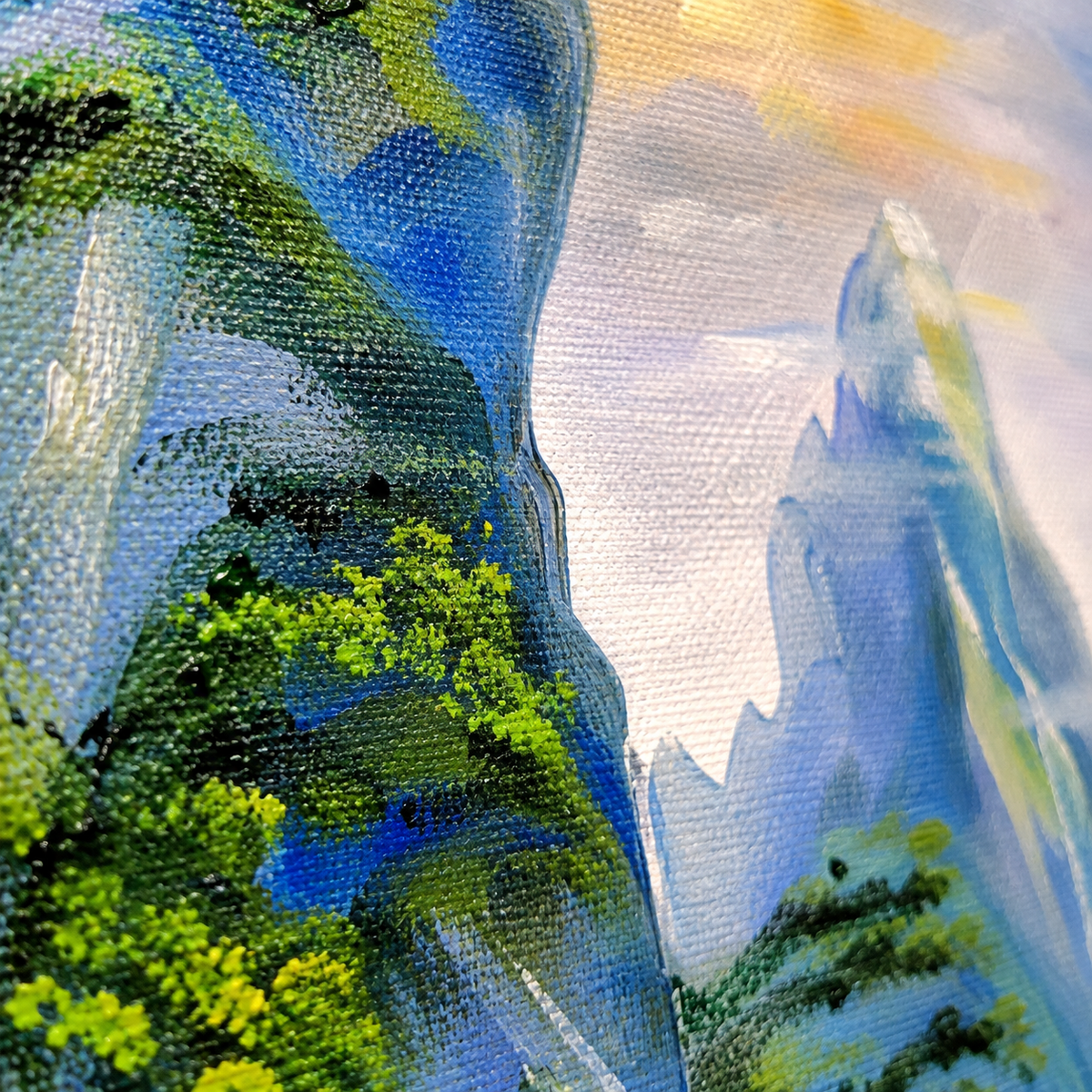 Original Mountain Landscape -24*36''-Acrylics on Canvas –Primed and Varnished – River & Forest Nature Wall Art
