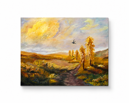 "Golden Autumn" Autumn Landscape Original Painting-18*24''-Oil on Canvas -Primed and Varnished– Golden Trees & Scenic Path Wall Art