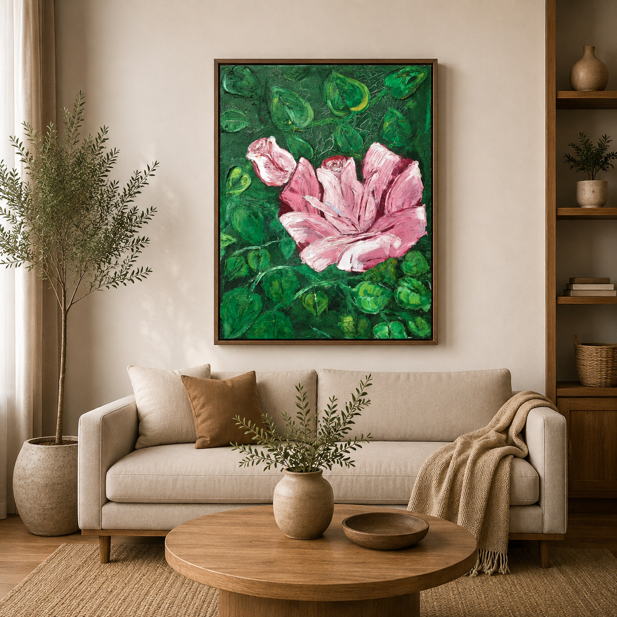 Original Pink Flower – Handmade Floral Artwork on Canvas-24*18''-Primed and Varnished-Oil on Canvas – – Textured Modern Wall Art