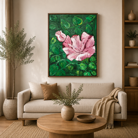 Original Pink Flower – Handmade Floral Artwork on Canvas-24*18''-Primed and Varnished-Oil on Canvas – – Textured Modern Wall Art