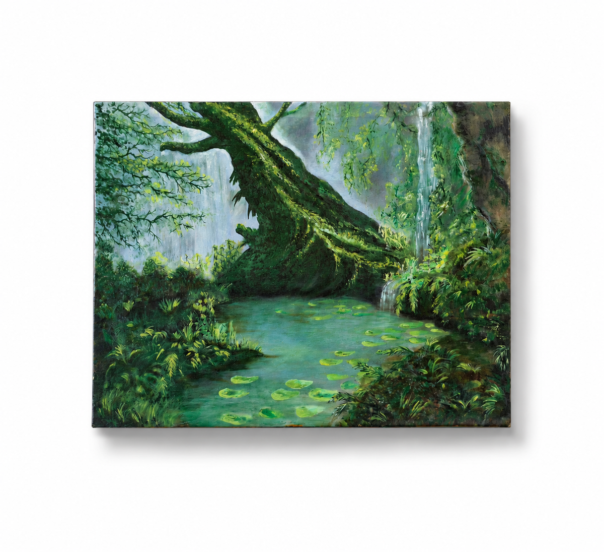 Original Forest Landscape Painting –18*24''-Oil on Canvas-Primed and Varnished– Waterfall Pond & Nature Wall Art