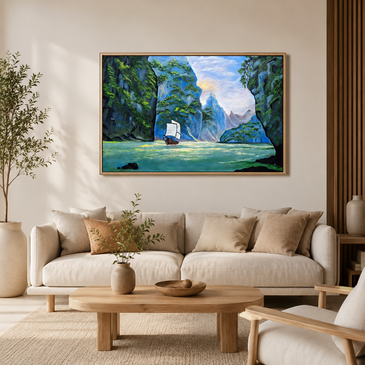 Original Handmade Mountain River -24*36''-Oil on Canvas –Primed and Varnished | Landscape & Nature Wall Art