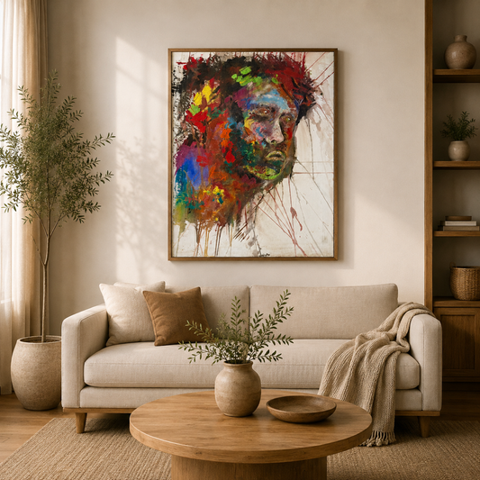 "Melancholy" Abstract Portrait Original Painting-24*18''-Oil on Canvas –Primed and Varnished – Colorful Contemporary Face Artwork on Canvas