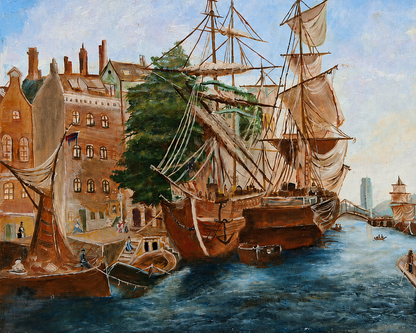 "The Golden Harbor" Original Handmade Harbor Oil Painting-Primed and Varnished| Sailing Ship & Coastal Wall Art