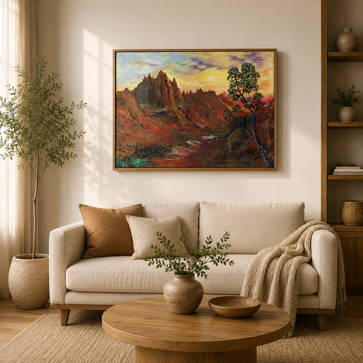 Mountain Landscape Original Painting -18*24''-Oil on Canvas –Primed and Varnished- Sunset Valley & Scenic Nature Wall Art