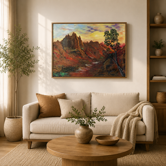 Mountain Landscape Original Painting -18*24''-Oil on Canvas –Primed and Varnished- Sunset Valley & Scenic Nature Wall Art