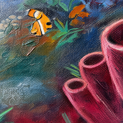 "Colors of the Sea" Original Underwater Coral Reef Painting-18*24''-Oil on Canvas –Primed and Varnished- Clownfish Ocean Wall Art | Hand Painted Marine Artwork