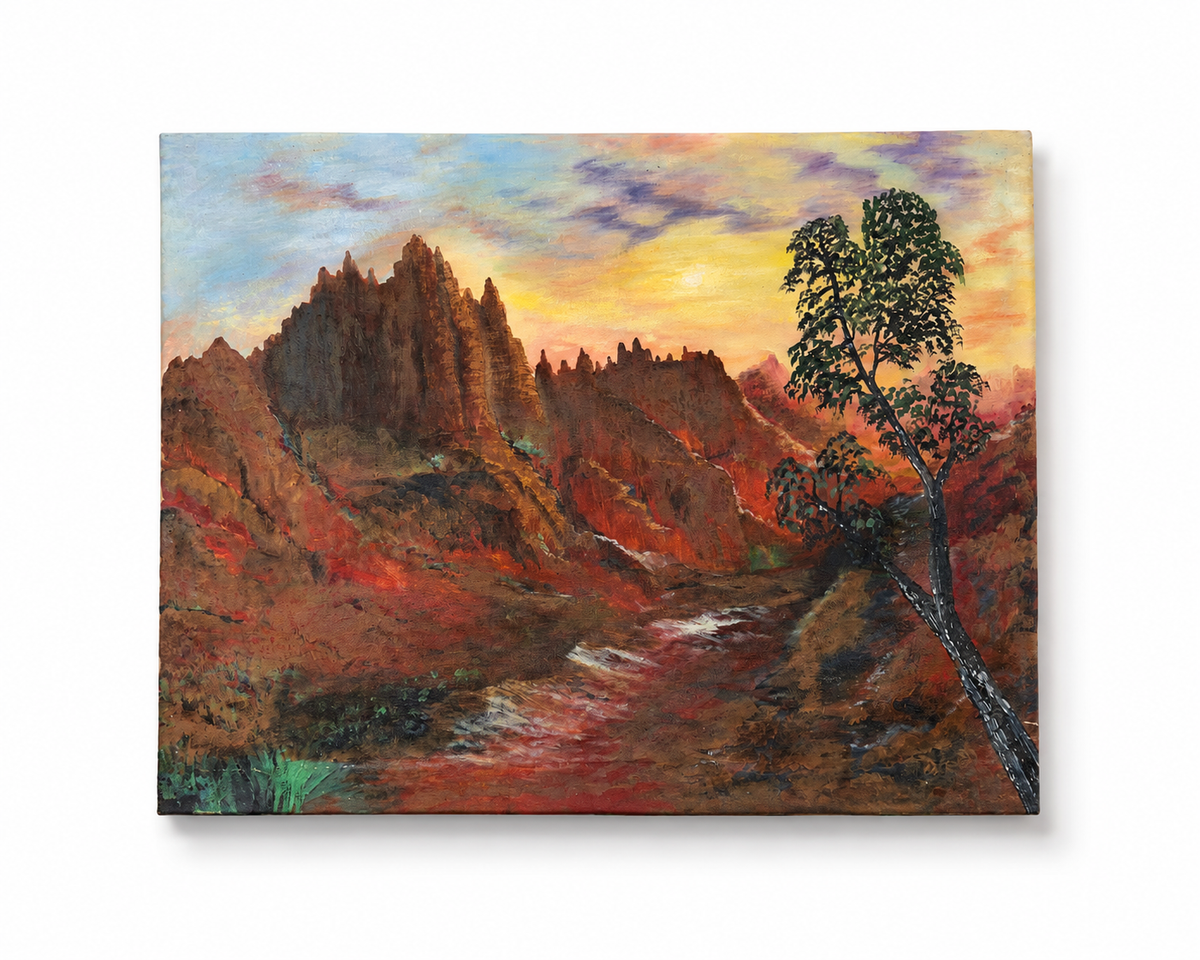 Mountain Landscape Original Painting -18*24''-Oil on Canvas –Primed and Varnished- Sunset Valley & Scenic Nature Wall Art