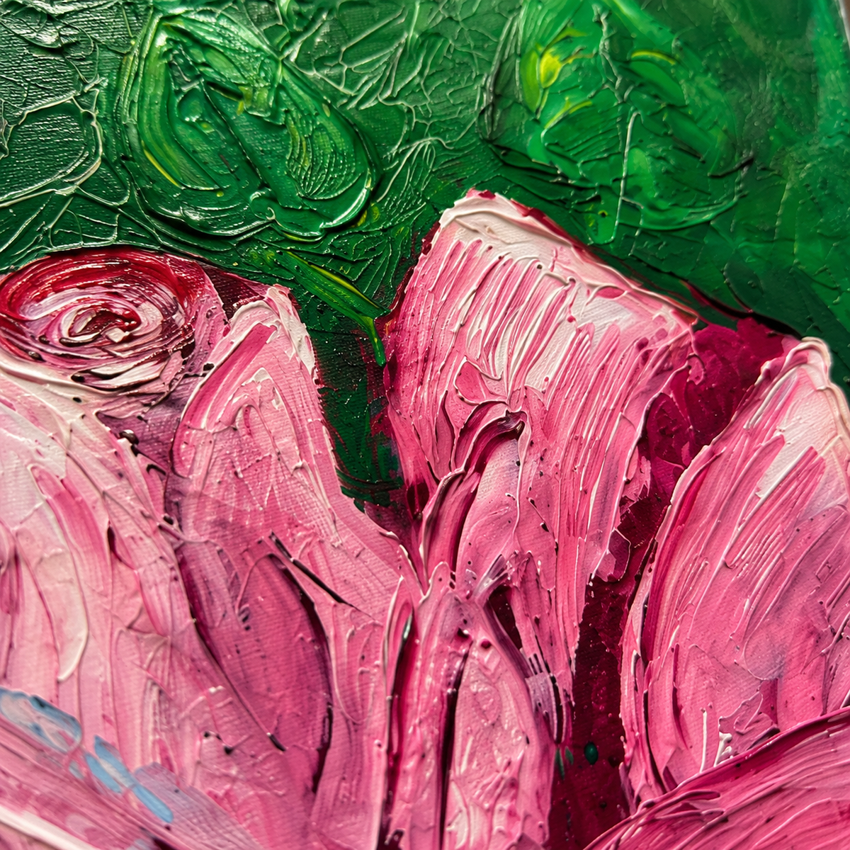 Original Pink Flower – Handmade Floral Artwork on Canvas-24*18''-Primed and Varnished-Oil on Canvas – – Textured Modern Wall Art