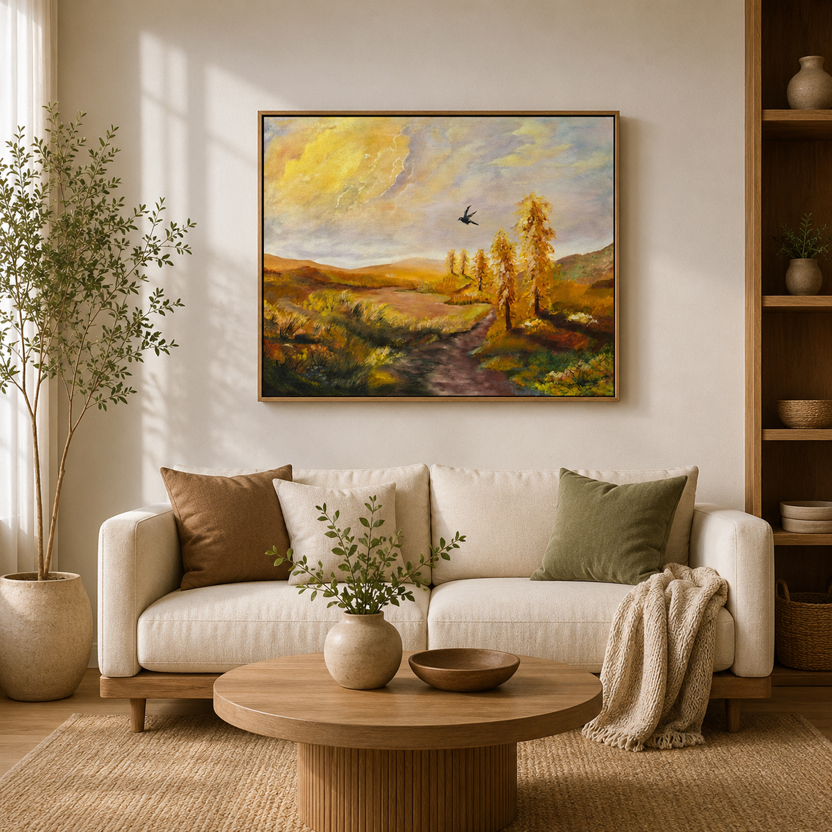 "Golden Autumn" Autumn Landscape Original Painting-18*24''-Oil on Canvas -Primed and Varnished– Golden Trees & Scenic Path Wall Art