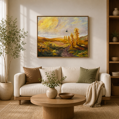 "Golden Autumn" Autumn Landscape Original Painting-18*24''-Oil on Canvas -Primed and Varnished– Golden Trees & Scenic Path Wall Art